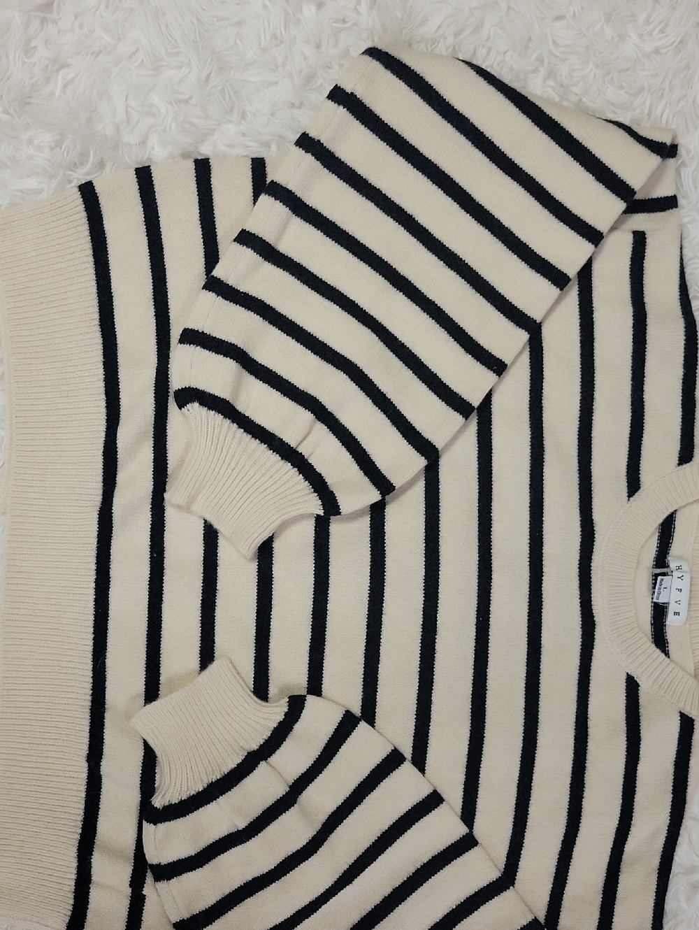 HYFVE Cream and Black Striped Knit Pullover